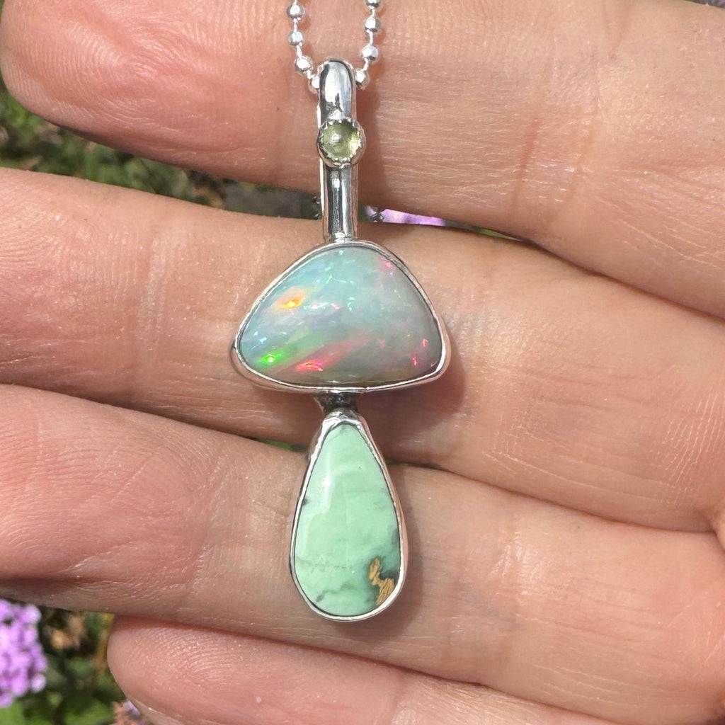Magic Mushroom Pendant with Opal, Variscite, and Peridot