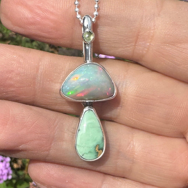 Magic Mushroom Pendant with Opal, Variscite, and Peridot