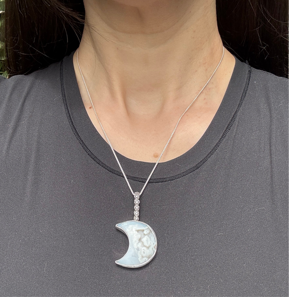 White Agate Druzy Moon Necklace