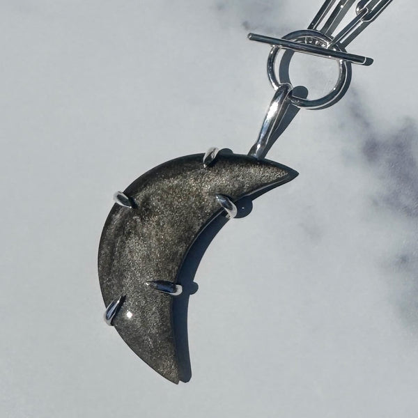 Golden Sheen Obsidian Crescent Toggle Necklace