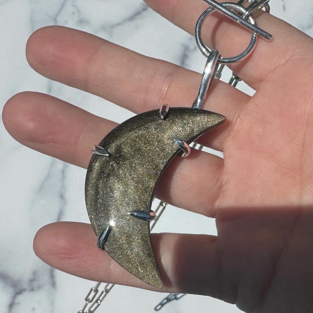 Golden Sheen Obsidian Crescent Toggle Necklace