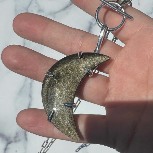 Golden Sheen Obsidian Crescent Toggle Necklace
