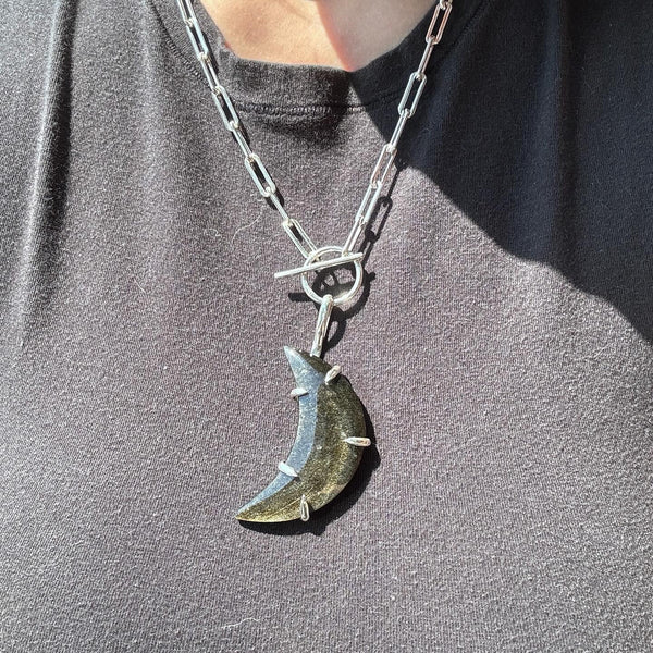 Golden Sheen Obsidian Crescent Toggle Necklace