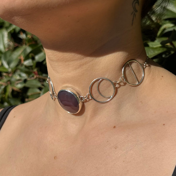 Swazi Rose Agate Moonphase Choker
