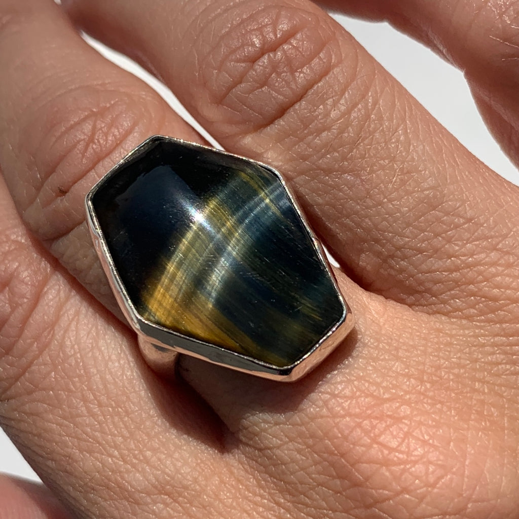 Blue Tiger Eye Coffin Ring
