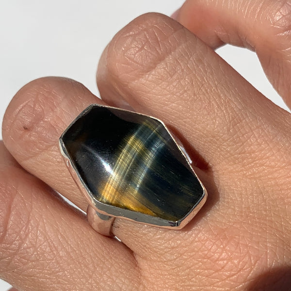 Blue Tiger Eye Coffin Ring