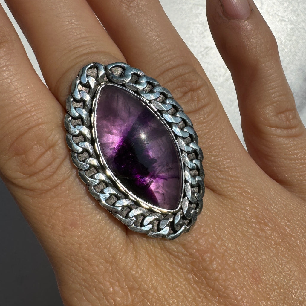 Amethyst Curb Chain Ring