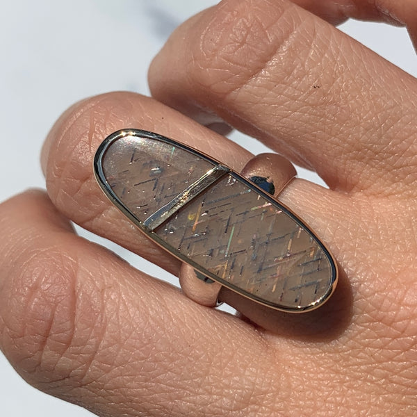 Rainbow Lattice Sunstone Mixed Metal Ring