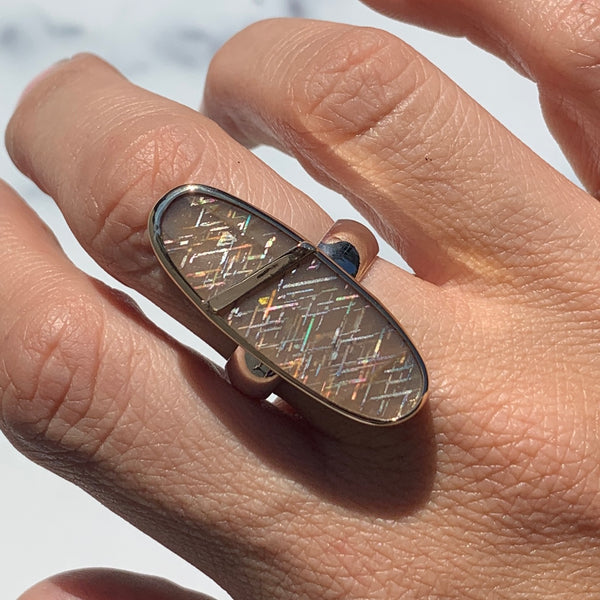 Rainbow Lattice Sunstone Mixed Metal Ring