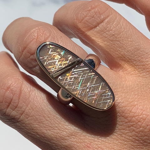 Rainbow Lattice Sunstone Mixed Metal Ring