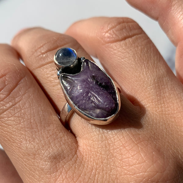 Lepidolite Wolf Ring