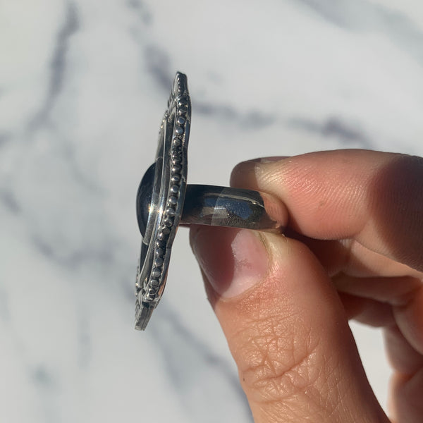 Rhodolite Garnet Scalloped Evil Eye Ring