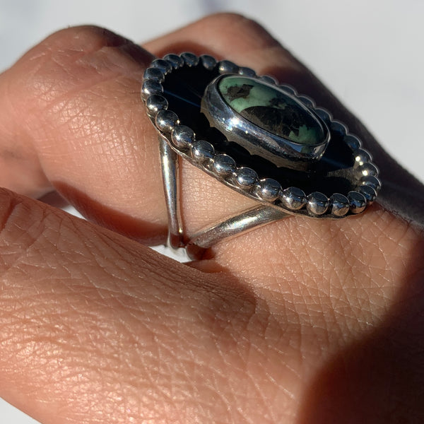 Neptune Variscite Beaded Shadowbox Ring