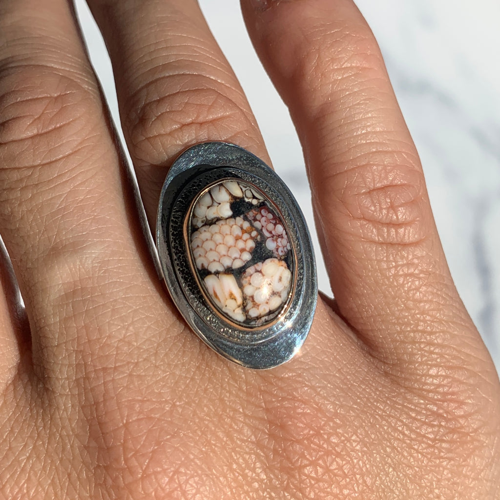 Snakeskin Agate Mixed Metal Ring