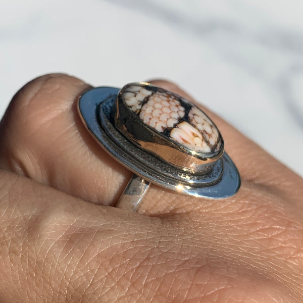 Snakeskin Agate Mixed Metal Ring