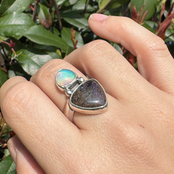 Double Opal Amulet Ring