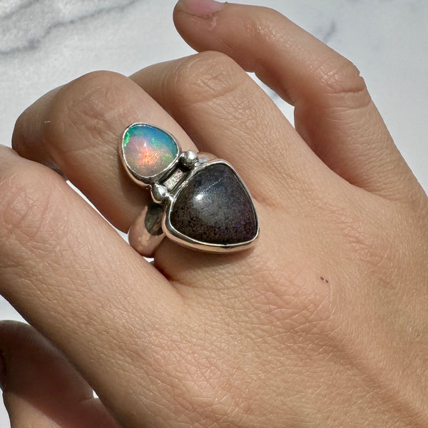 Double Opal Amulet Ring