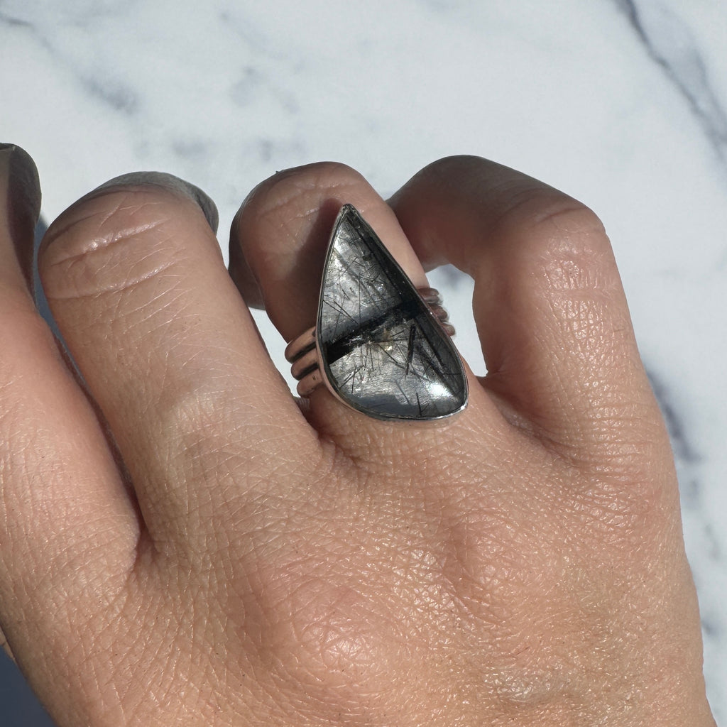 Tourmalinated Quartz Triple Band Ring