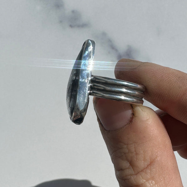 Tourmalinated Quartz Triple Band Ring