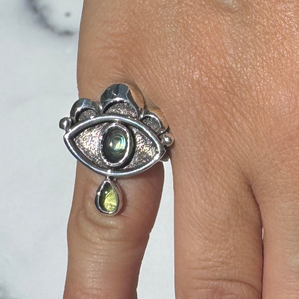 Crybaby Ring with Abalone and Peridot