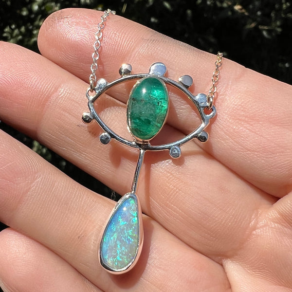 Mixed Metal Crybaby with Emerald and Mintabie Opal