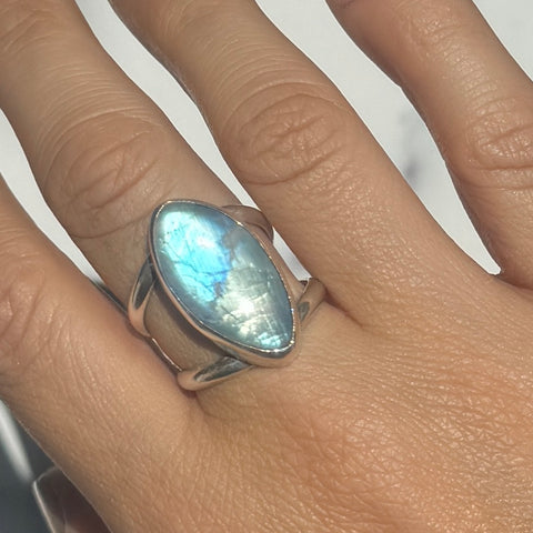 Rainbow Moonstone Split Band Ring
