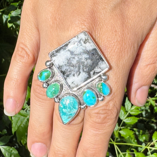 Phoenix Ring with White Buffalo & Turquoise