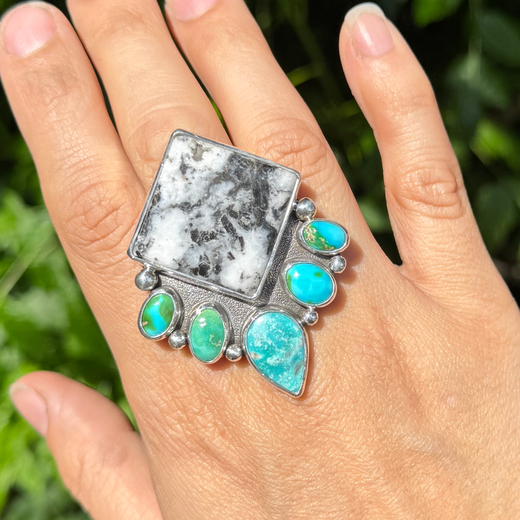Phoenix Ring with White Buffalo & Turquoise
