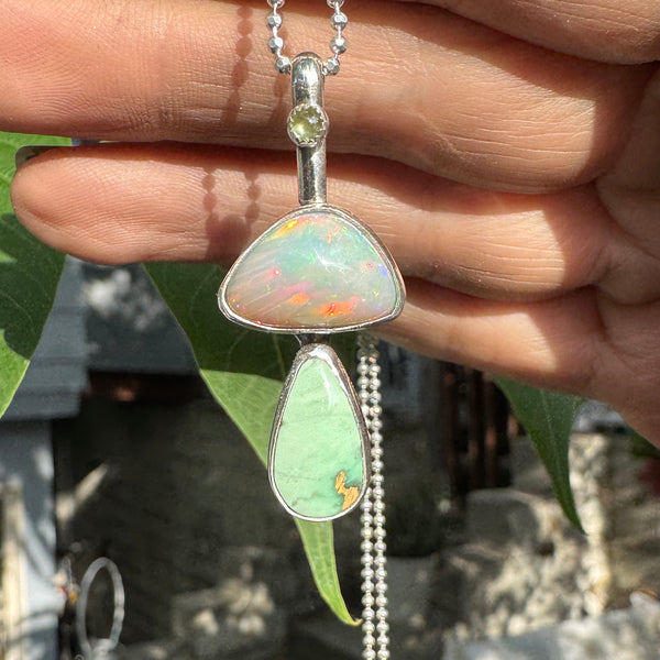 Magic Mushroom Pendant with Opal, Variscite, and Peridot