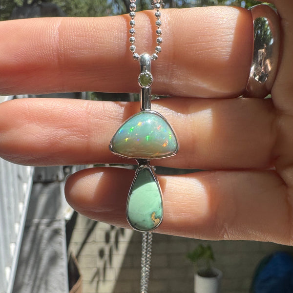 Magic Mushroom Pendant with Opal, Variscite, and Peridot