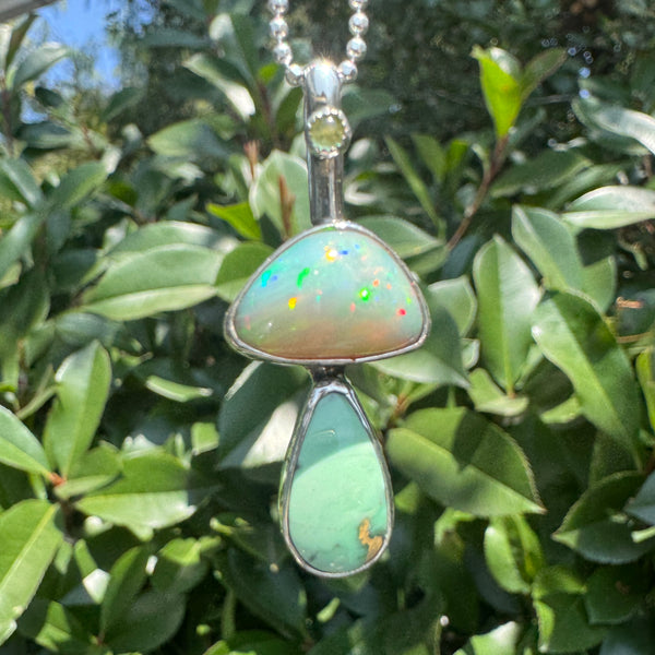 Magic Mushroom Pendant with Opal, Variscite, and Peridot