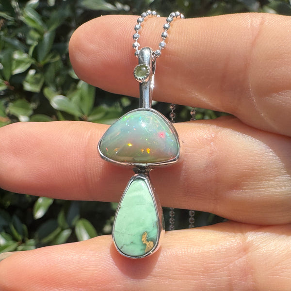 Magic Mushroom Pendant with Opal, Variscite, and Peridot