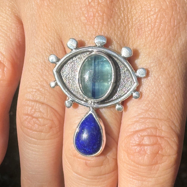 Crybaby Ring with Kyanite and Lapis Lazuli