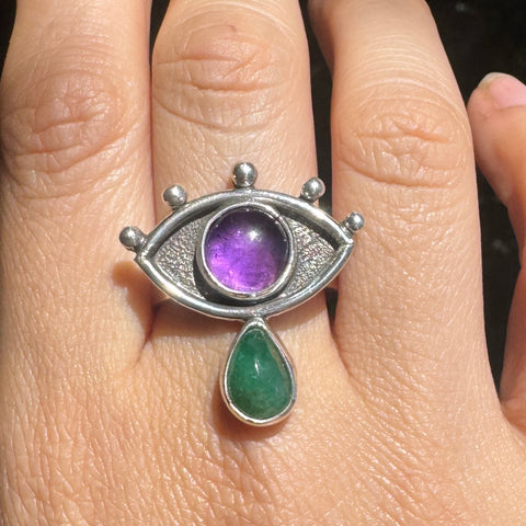 Crybaby Ring with Amethyst & Emerald