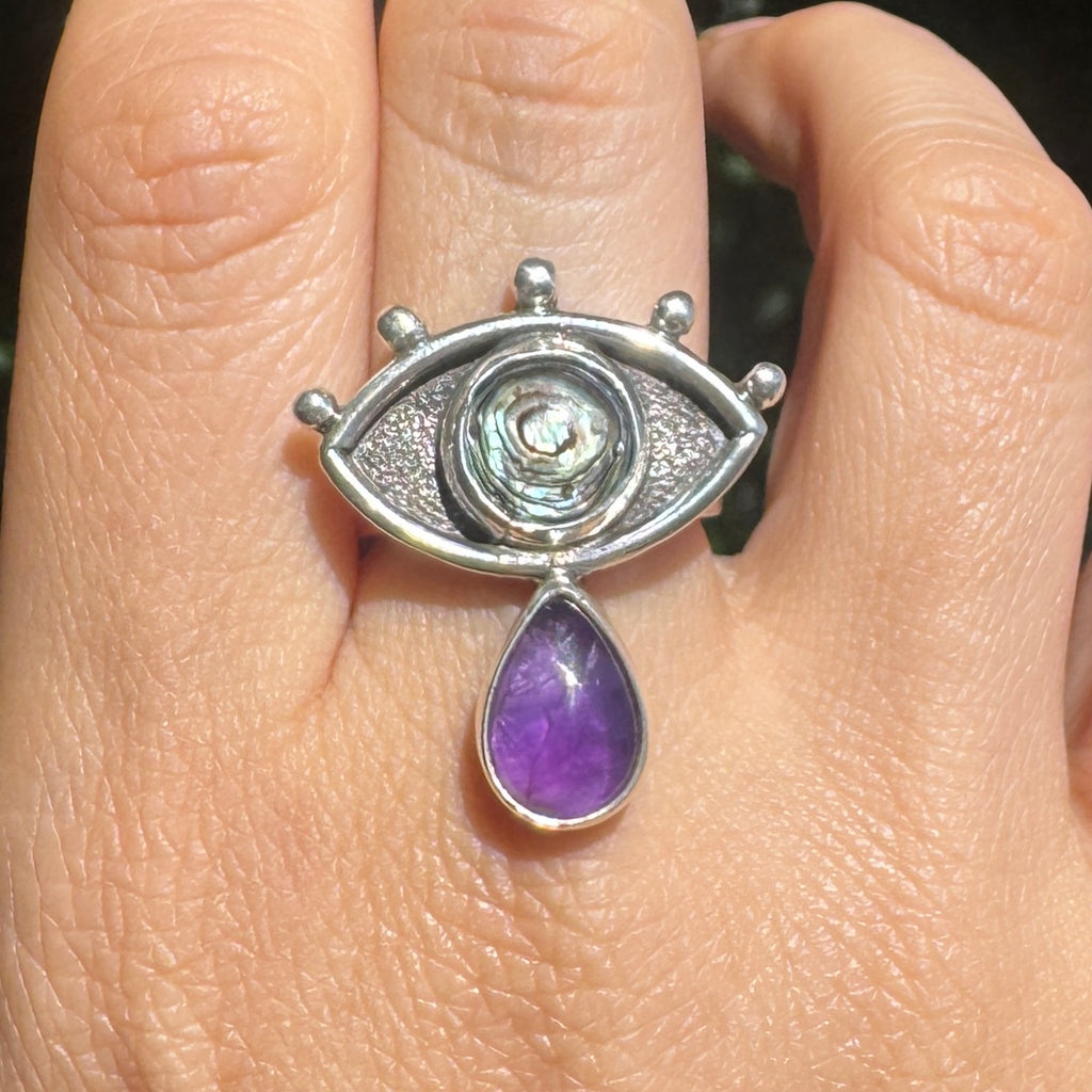 Crybaby Ring with Abalone & Amethyst