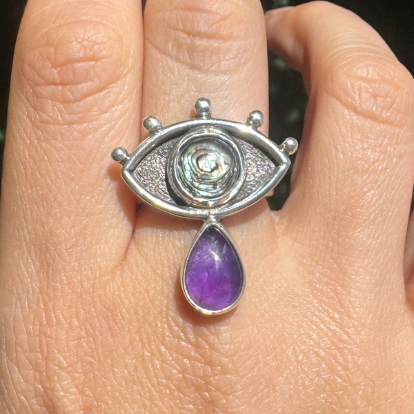 Crybaby Ring with Abalone & Amethyst
