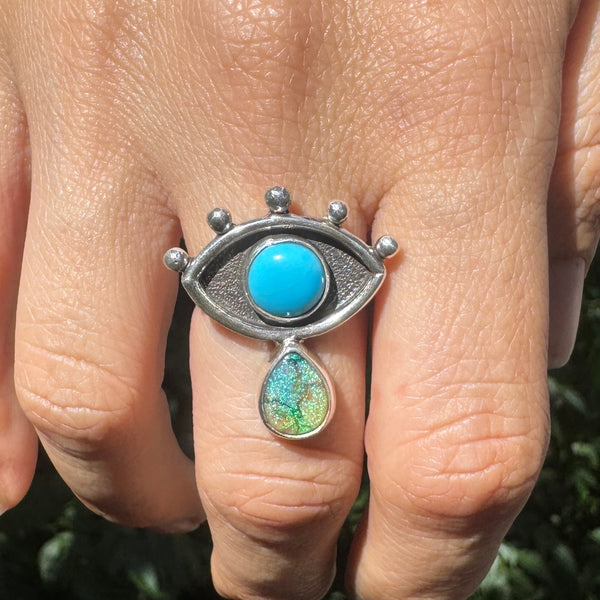 Crybaby Ring with Campitos Turquoise & Sterling Opal