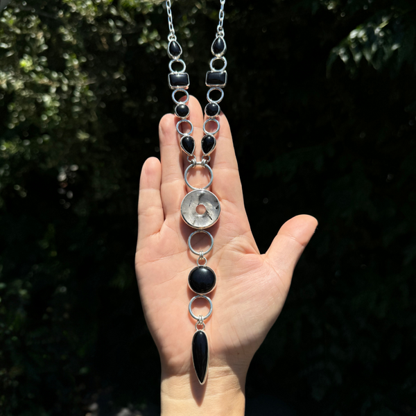Onyx & Tourmalinated Quartz Statement Necklace