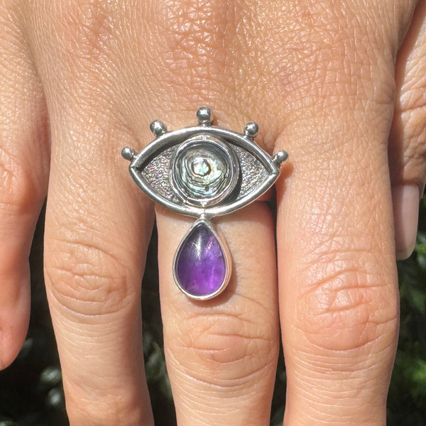 Crybaby Ring with Abalone & Amethyst