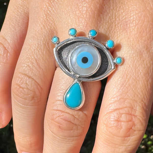 Evil Eye Crybaby Ring with Campitos Turquoise