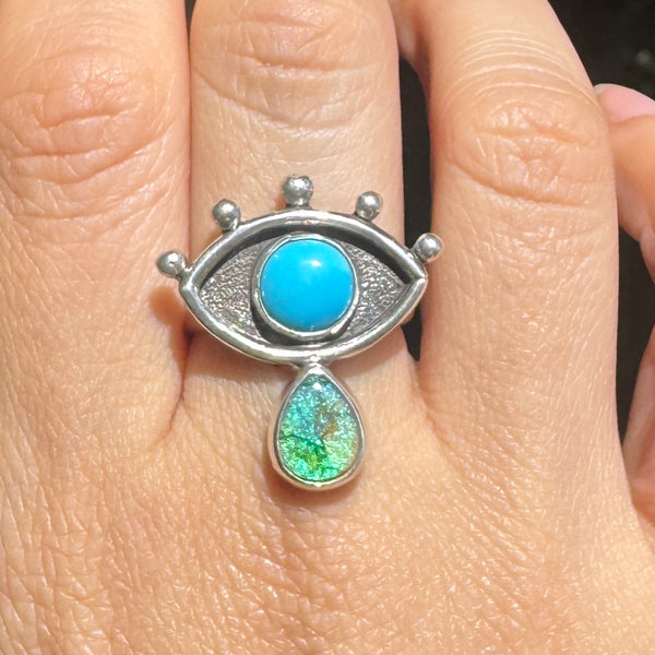 Crybaby Ring with Campitos Turquoise & Sterling Opal