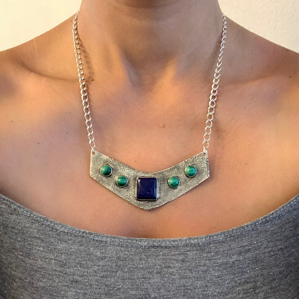 Lapis Lazuli & Malachite Shield Necklace