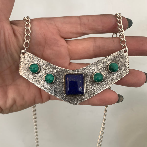 Lapis Lazuli & Malachite Shield Necklace