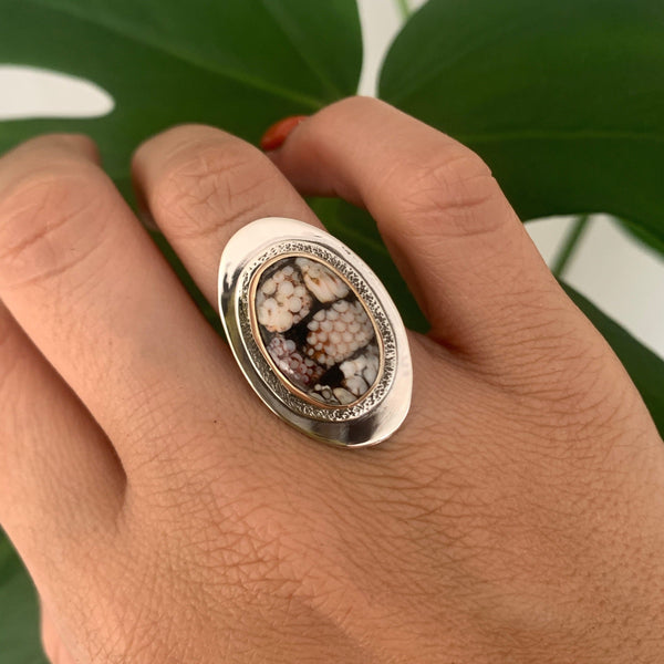 Snakeskin Agate Mixed Metal Ring