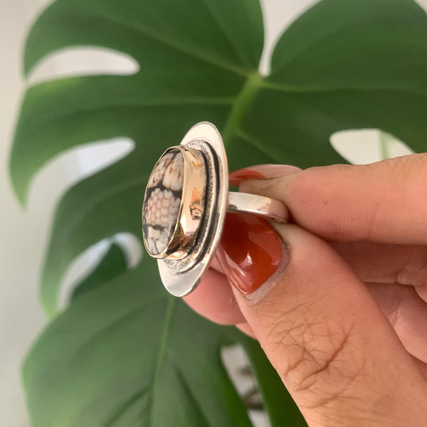 Snakeskin Agate Mixed Metal Ring