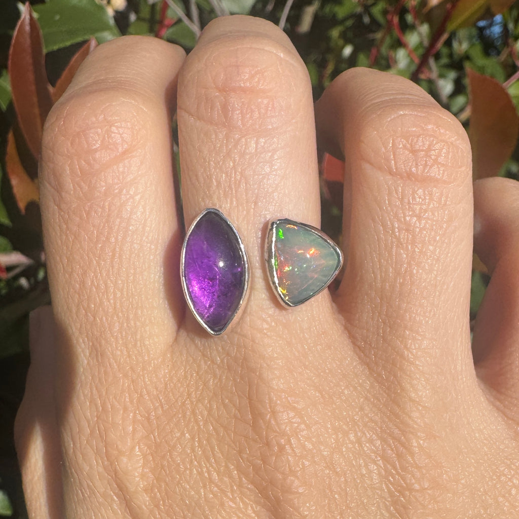 Amethyst & Welo Opal Open Shank Ring