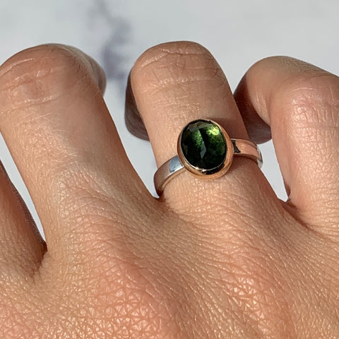 Mixed Metal Moldavite Ring