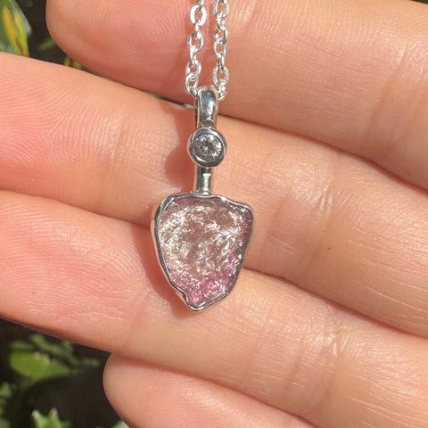 Raw Pink Tourmaline & Diamond Necklace