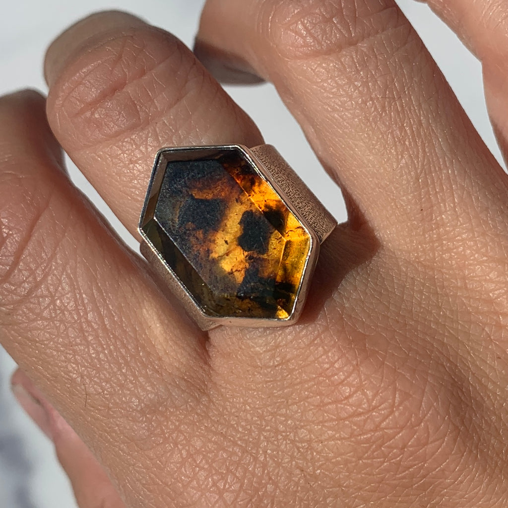 Mexican Amber Hex Ring