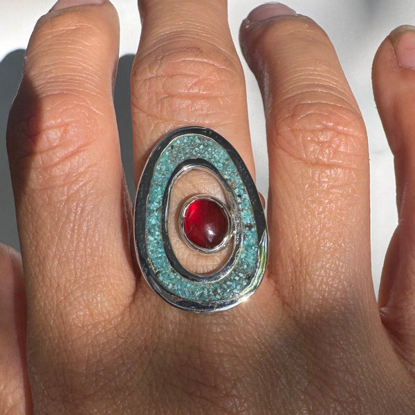 River Heart Inlay Ring (Size 8.25)